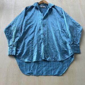 Vintage Forenza Shirt Mens Medium Blue Nylon Long Sleeve Button Up Hong Kong